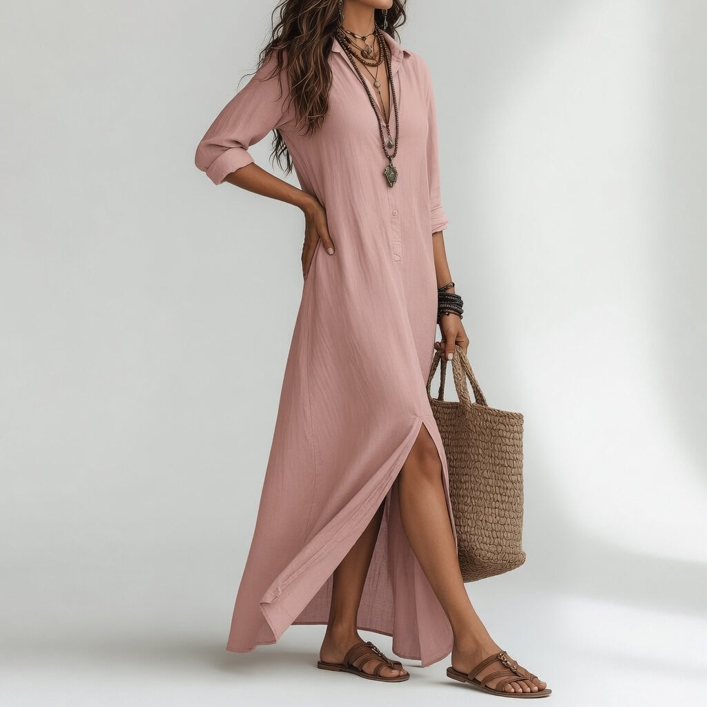 Robe longue chemise oversize bohémienne - Coton pur fluide et intemporel