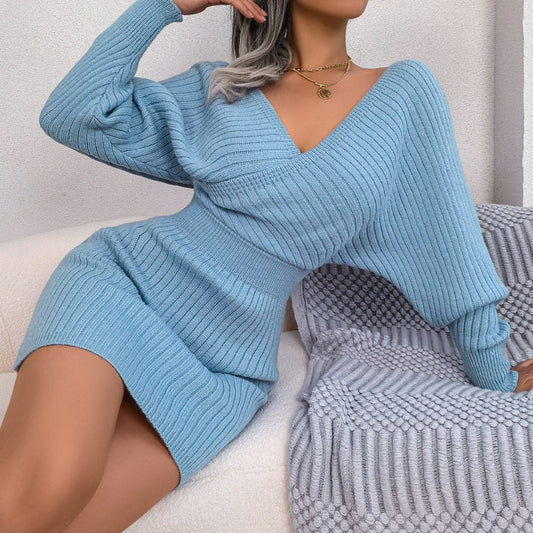 Robe-pull col en V pour femme | Mini