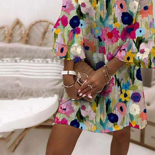 Tabitha - Robe Mini en Viscose avec Imprimé Floral Romantique
