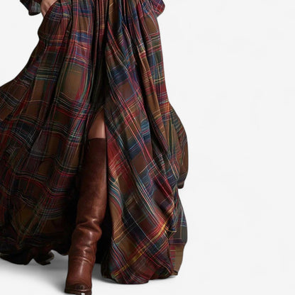 Robe Maxi à Carreaux Intemporelle - Élégance Rustique et Raffinée