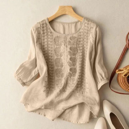 Aurora – Blouse Relaxed Brodée (Coton & Lin)