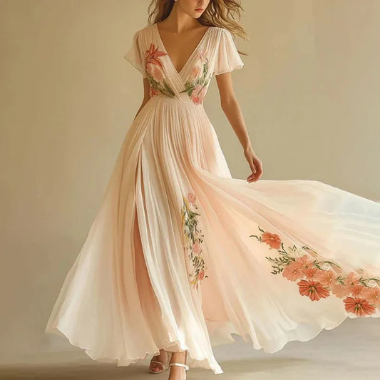 Amelia | Robe de Soirée Élégante avec Taille Haute et Décolleté en V