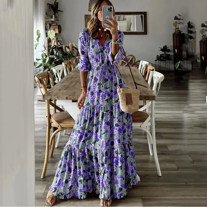 Liora | Robe Maxi en A avec Imprimé et Décolleté en V
