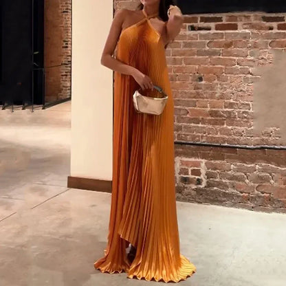 Mira - Robe Maxi avec Col Halter Plissé Chic