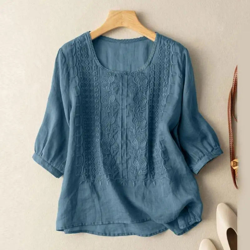 Aurora – Blouse Relaxed Brodée (Coton & Lin)