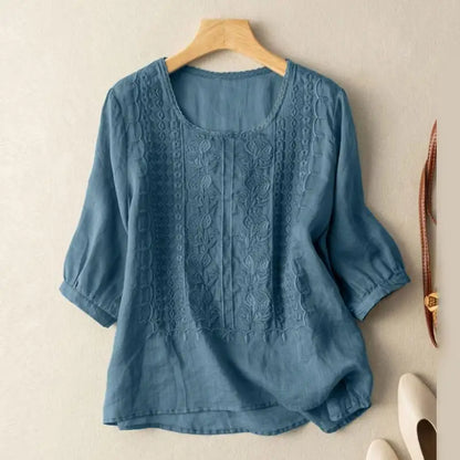 Aurora – Blouse Relaxed Brodée (Coton & Lin)