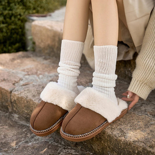 Chaussons d'Hiver en Velours Côtelé pour Femmes avec Doublure en Cuir Doux et Confort Chaleureux