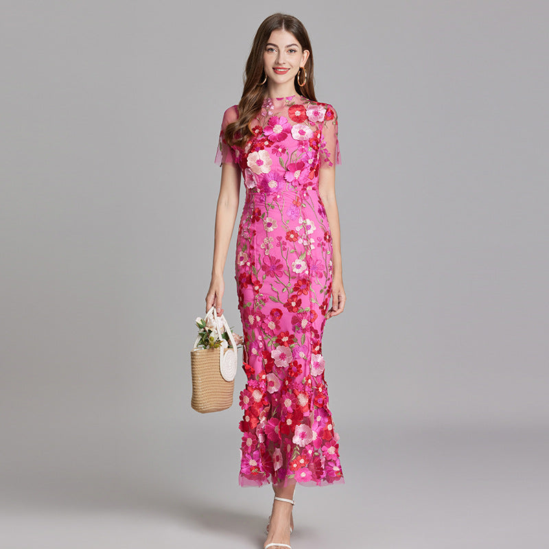 Andrea - Robe maxi transparente avec broderie délicate