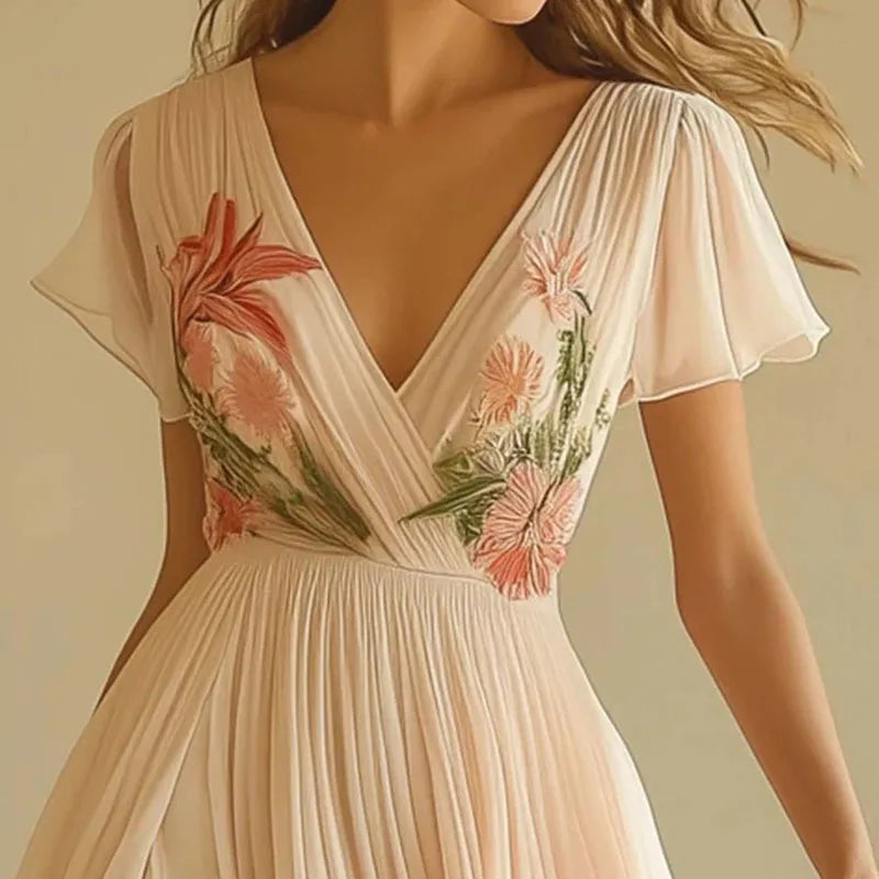 Amelia | Robe de Soirée Élégante avec Taille Haute et Décolleté en V