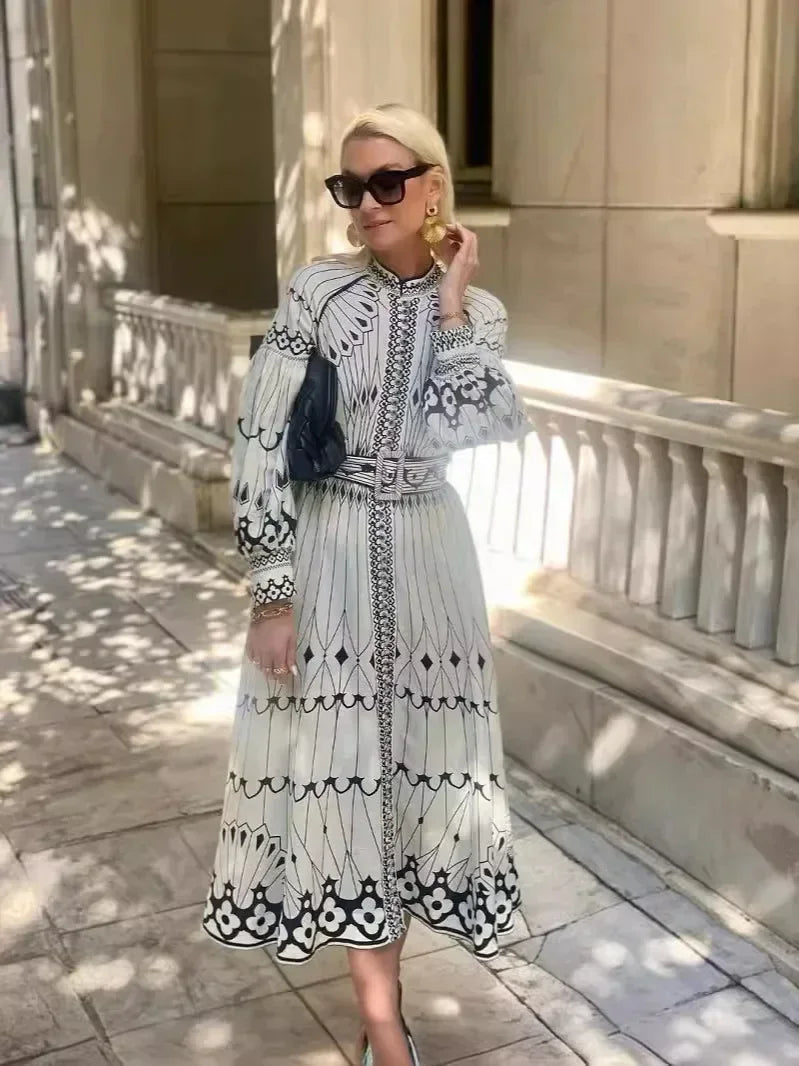 Eulalia - Robe Boho à Col Haut Rétro