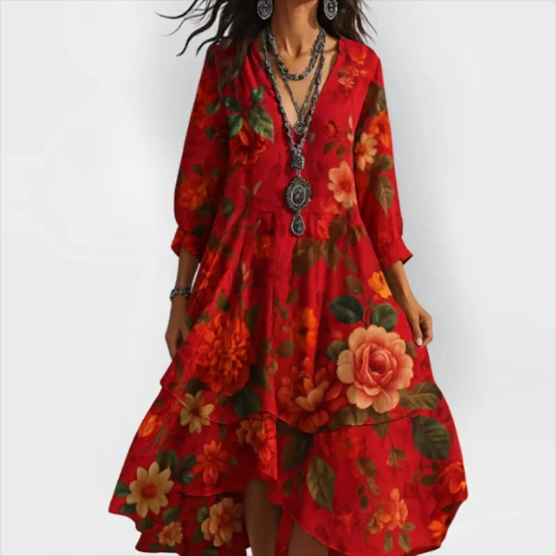 Shanae – Robe Midi Élégante avec Motif Floral