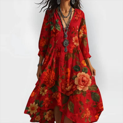 Shanae – Robe Midi Élégante avec Motif Floral