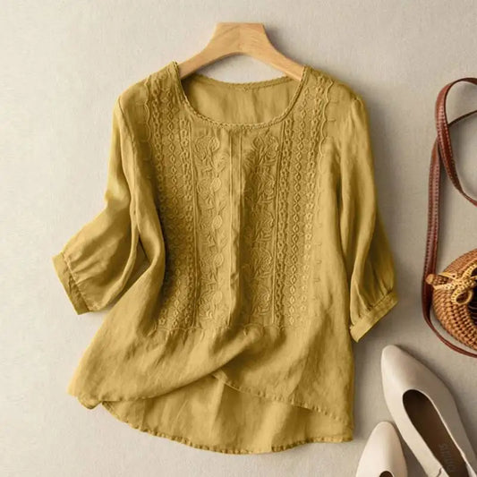 Aurora – Blouse Relaxed Brodée (Coton & Lin)