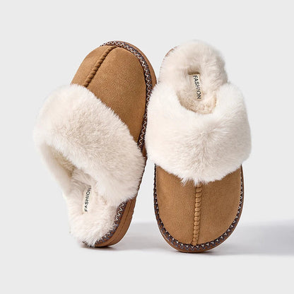 Chaussons d'Hiver en Velours Côtelé pour Femmes avec Doublure en Cuir Doux et Confort Chaleureux