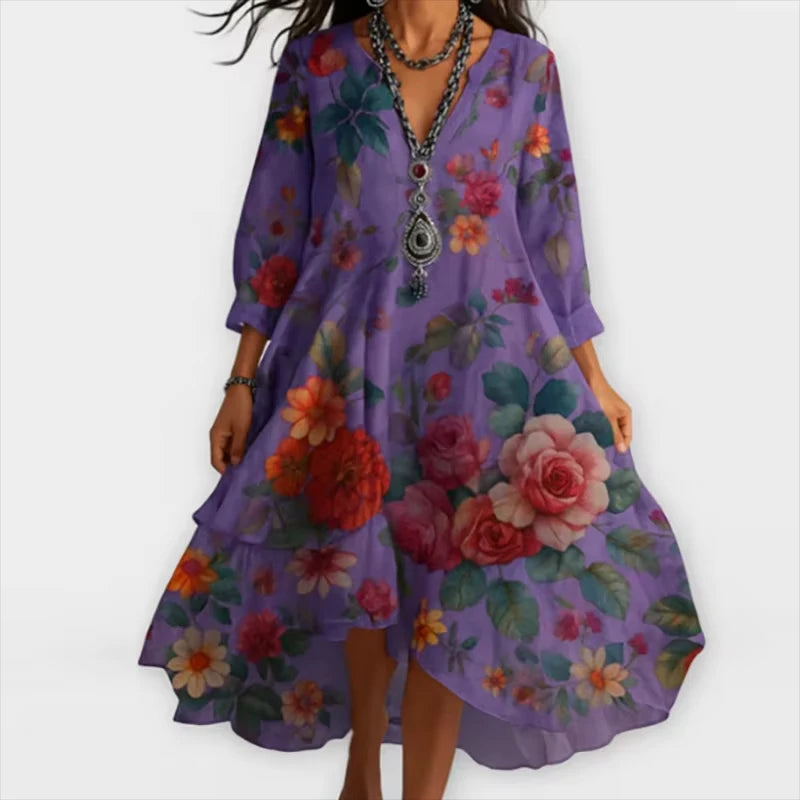 Shanae – Robe Midi Élégante avec Motif Floral