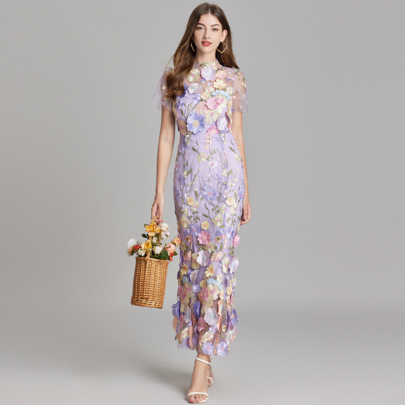 Andrea - Robe maxi transparente avec broderie délicate