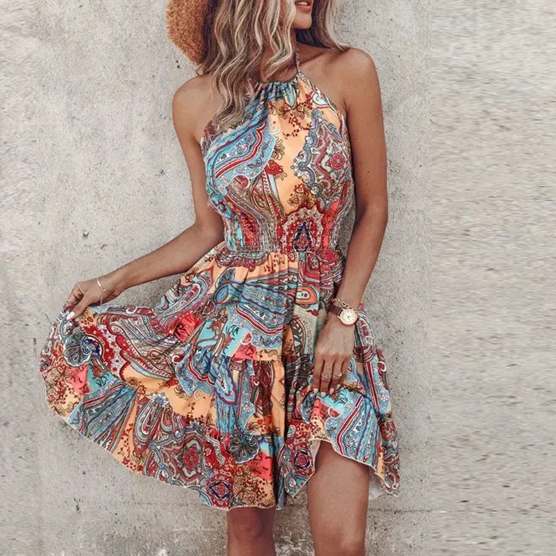 Marlowe - Robe Midi Bohème Colorée avec Décolleté en V