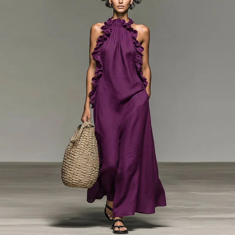 Robe Longue Bohème Licou Volants