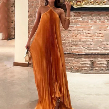 Mira - Robe Maxi avec Col Halter Plissé Chic