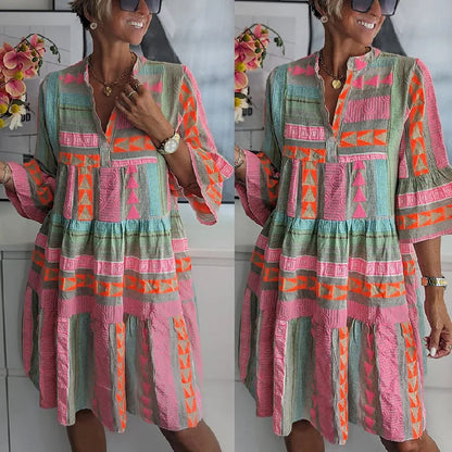 Ava - Robe d'Été en Coton et Chanvre avec Décolleté en V Chic