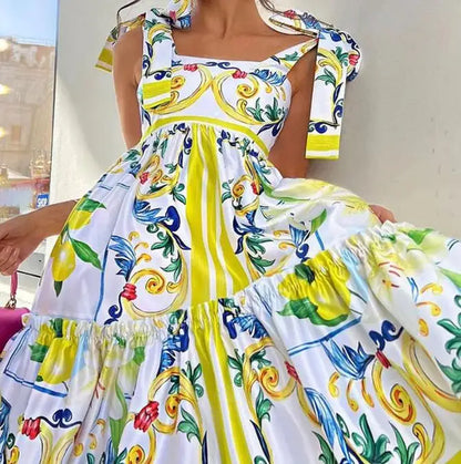 Robe Maxi Fleurie avec Lacets Serena