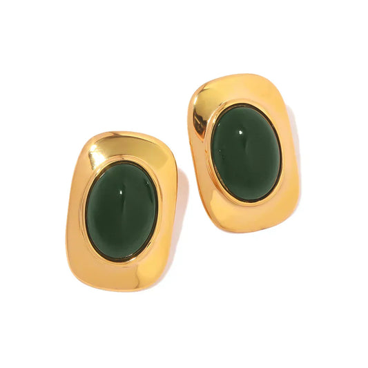 Boucles d'oreilles ovales en opale verte plaquées or 18K vintage