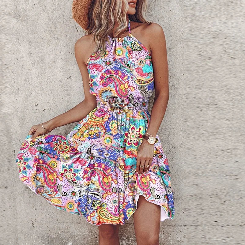 Marlowe - Robe Midi Bohème Colorée avec Décolleté en V