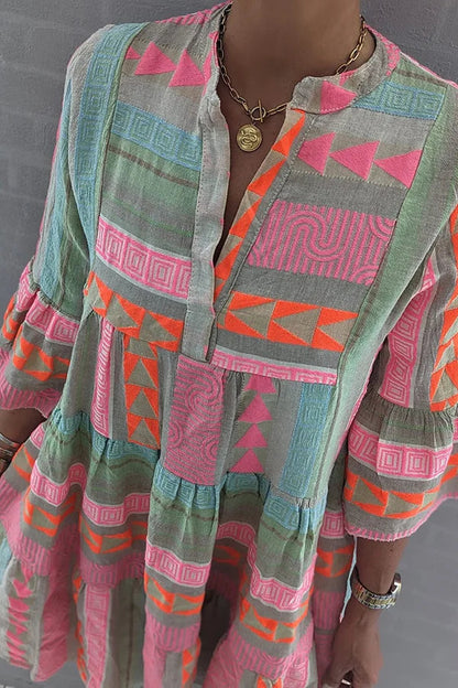 Ava - Robe d'Été en Coton et Chanvre avec Décolleté en V Chic