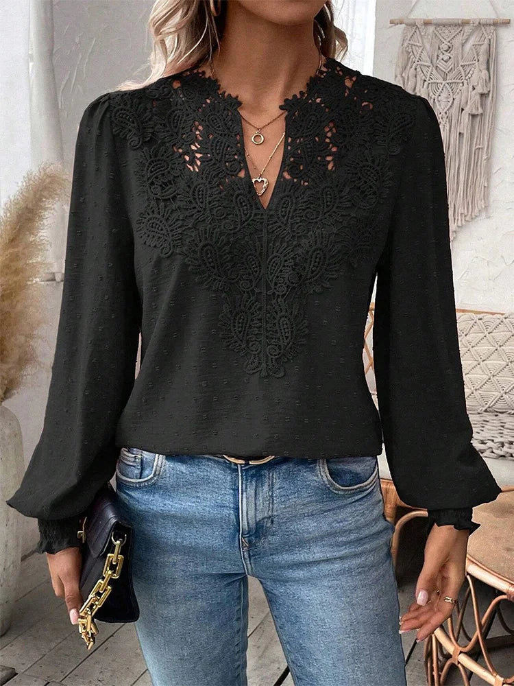 Sondra™ | Blouse en Dentelle de Luxe avec Décolleté en V