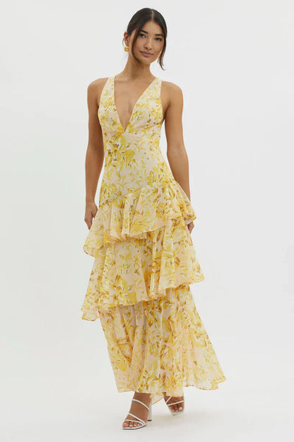 Lisa | Robe Midi Florale Corail – Élégance Fluide et Romantique