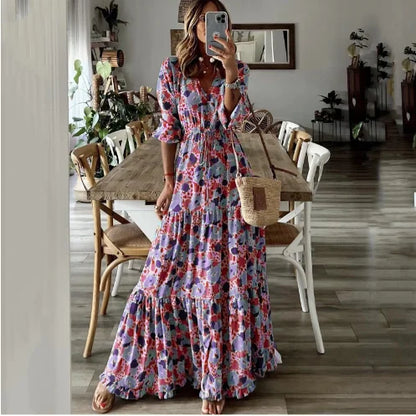 Liora | Robe Maxi en A avec Imprimé et Décolleté en V