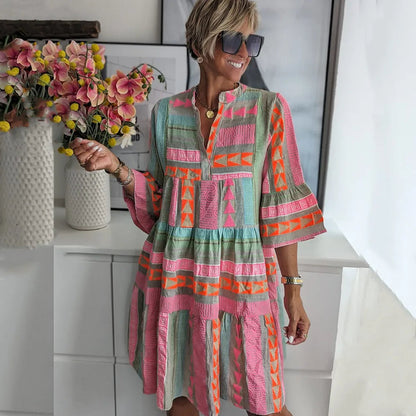 Ava - Robe d'Été en Coton et Chanvre avec Décolleté en V Chic