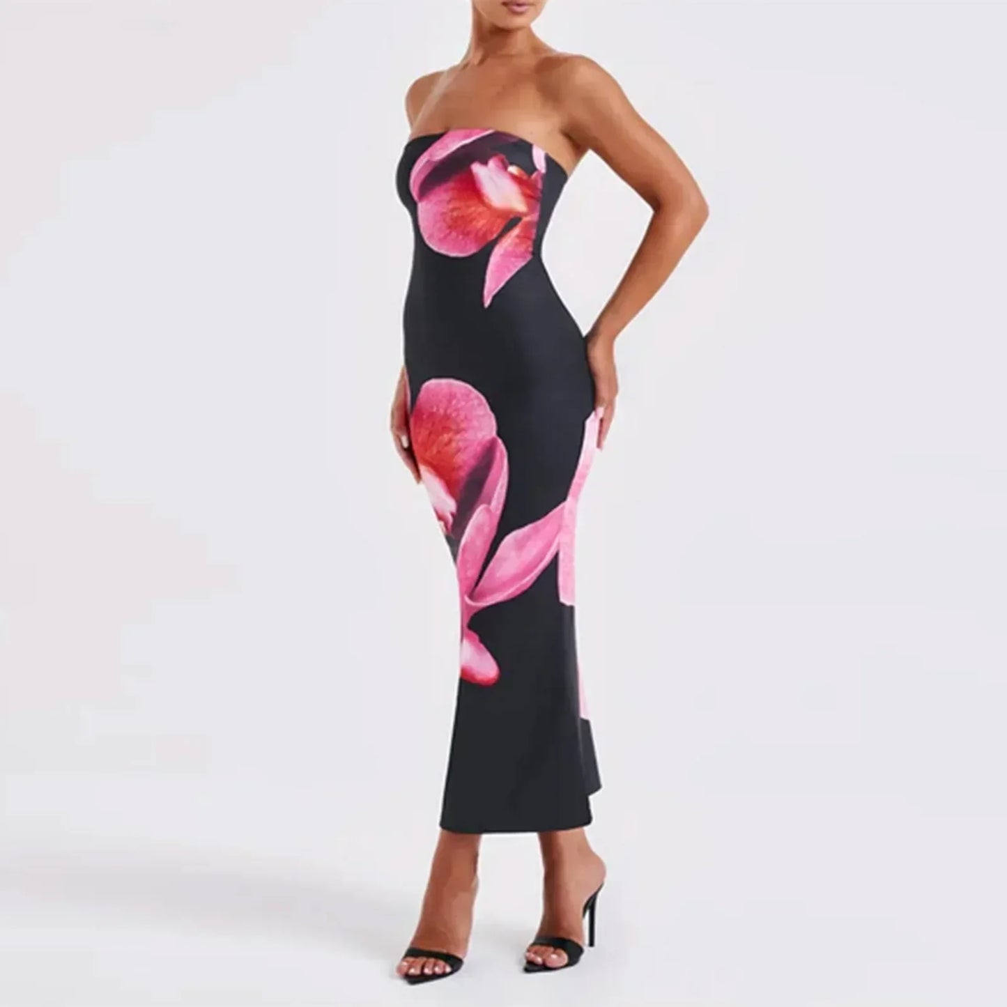 Cardo - Robe Bodycon Off-Shoulder avec Imprimé de Fleurs Vintage