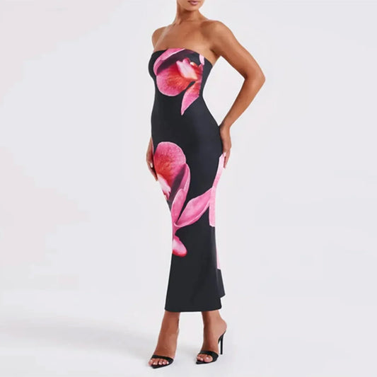 Cardo - Robe Bodycon Off-Shoulder avec Imprimé de Fleurs Vintage