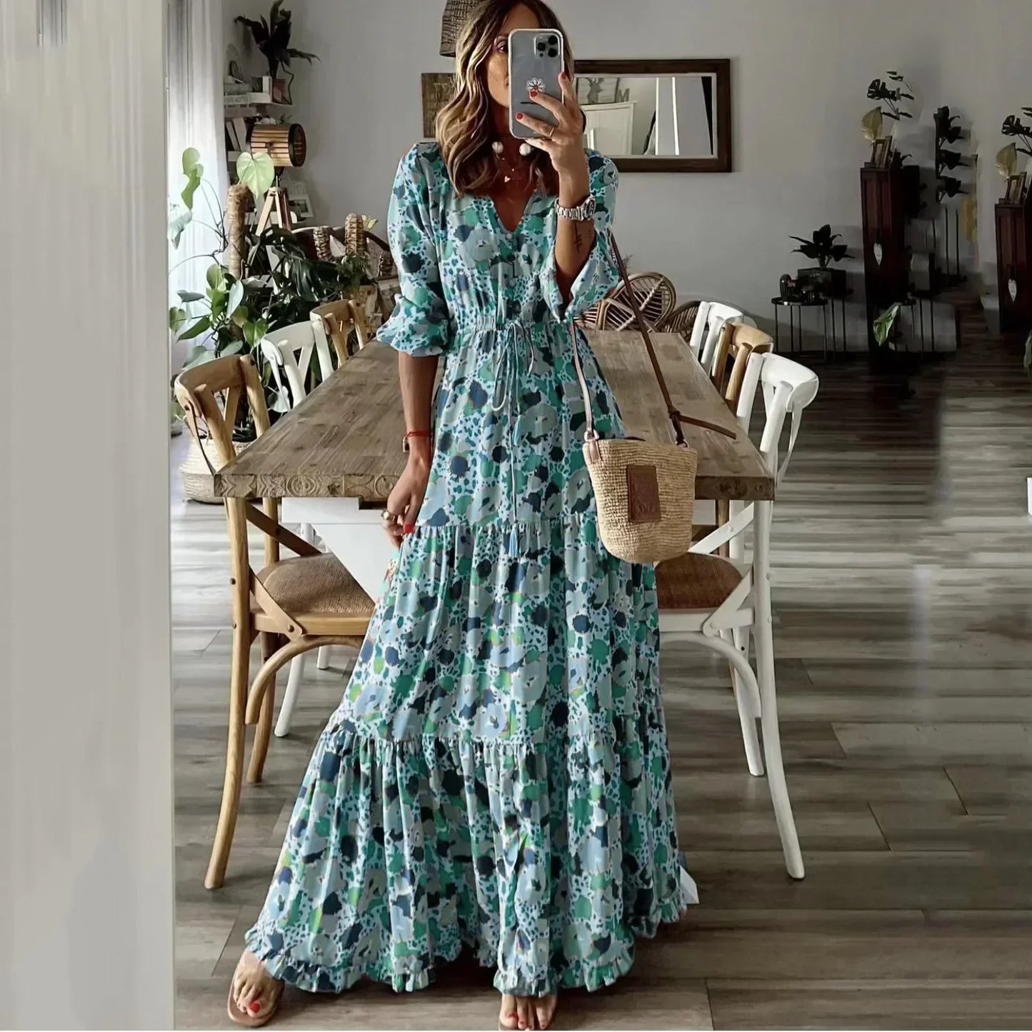 Liora | Robe Maxi en A avec Imprimé et Décolleté en V