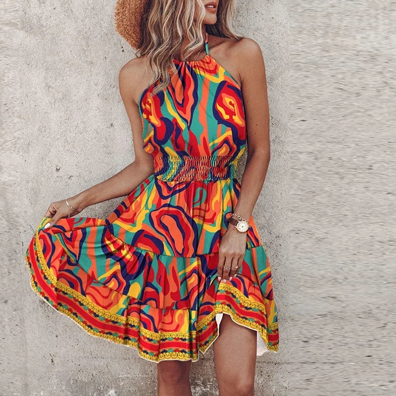 Marlowe - Robe Midi Bohème Colorée avec Décolleté en V