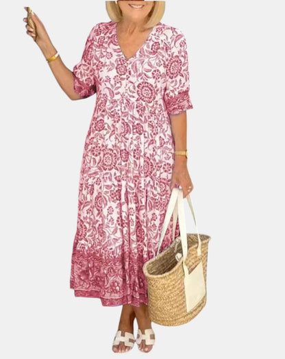 Aria™ | Robe Florale Élégante avec Décolleté en V