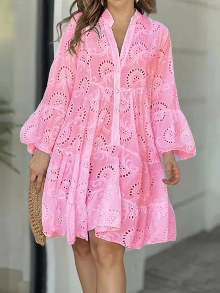 Robe Midi en Dentelle Rose - Élégance Intemporelle