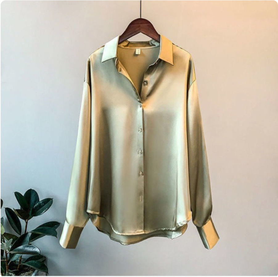 Olivia - Blouse Luxe en Satin à Manches Longues