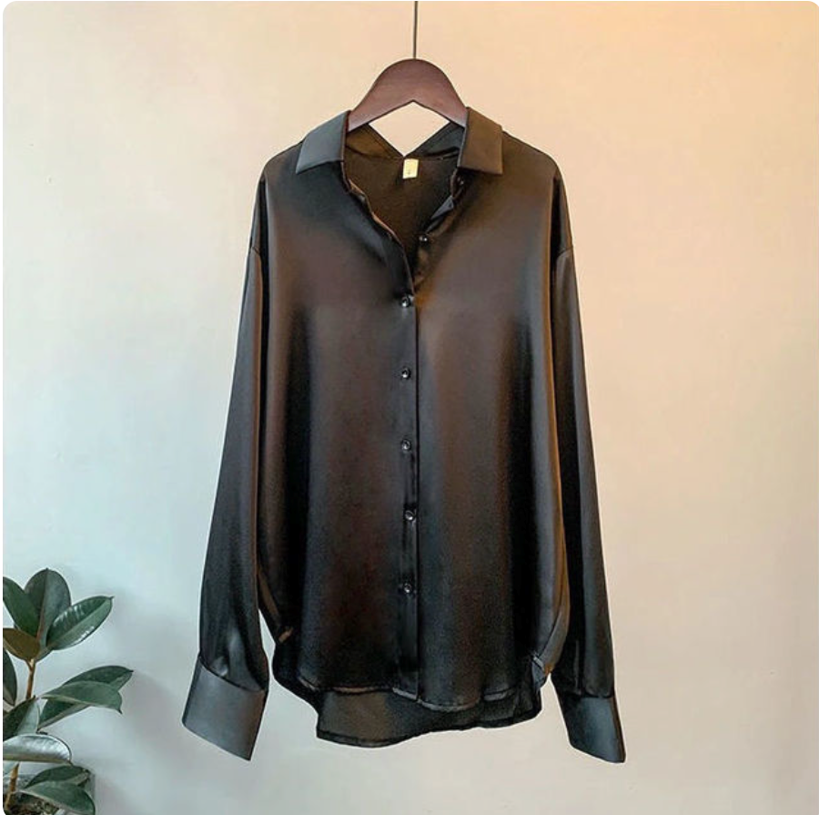 Olivia - Blouse Luxe en Satin à Manches Longues