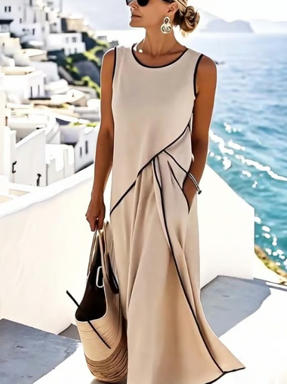 Robe en Lin Sans Manches avec Plis Chic