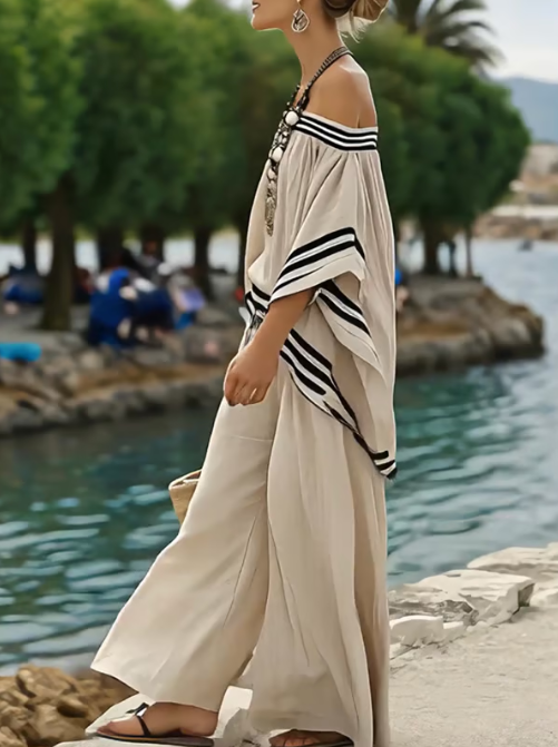 Ensemble en lin décolleté avec des rayures élégantes