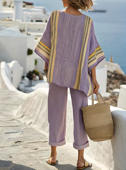 Ensemble en Lin en Deux Pièces avec Détails Uniques