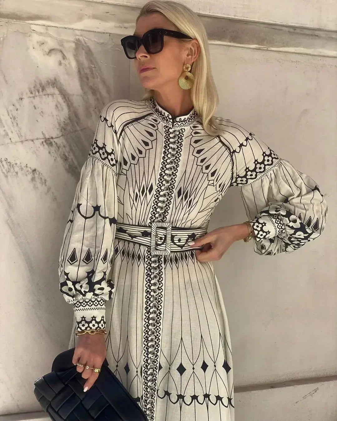 Eulalia - Robe Boho à Col Haut Rétro