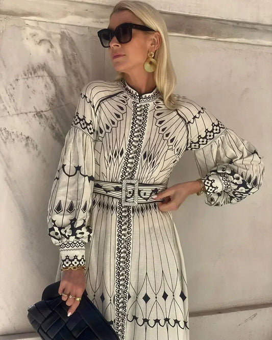 Eulalia - Robe Boho à Col Haut Rétro
