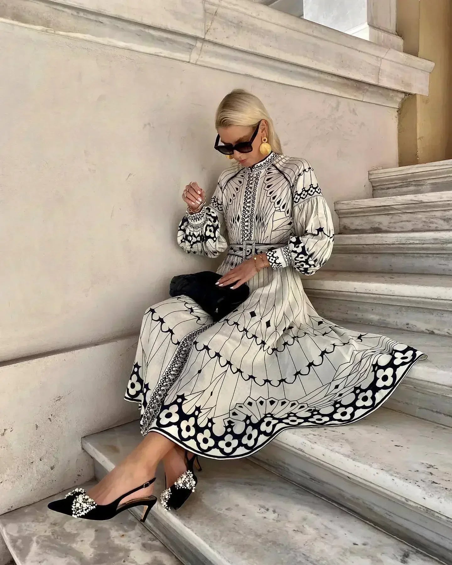 Eulalia - Robe Boho à Col Haut Rétro