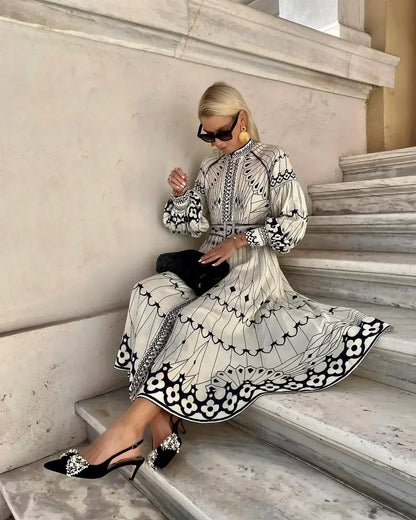 Eulalia - Robe Boho à Col Haut Rétro