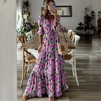 Liora | Robe Maxi en A avec Imprimé et Décolleté en V
