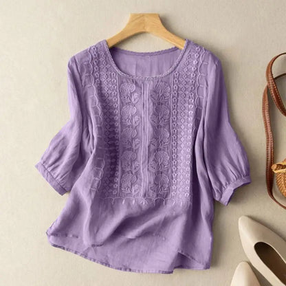 Aurora – Blouse Relaxed Brodée (Coton & Lin)