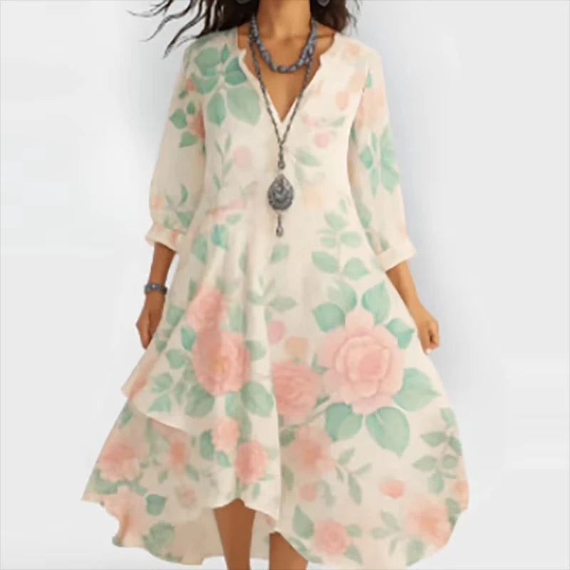 Shanae – Robe Midi Élégante avec Motif Floral